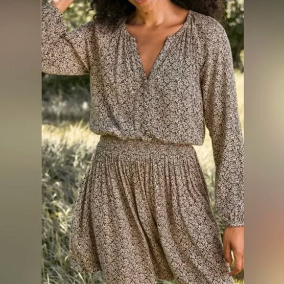 Faherty Montara Leaf Batik Long Sleeve Dress in Leaf Batik Brown/Cream, size XS - Picture 12 of 12